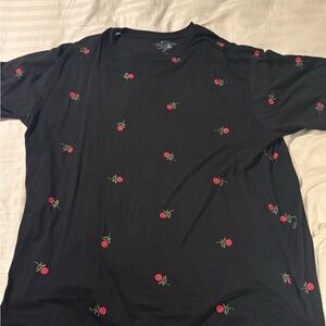 Eighty Eight Black Tee with Red Rose Embroidery
